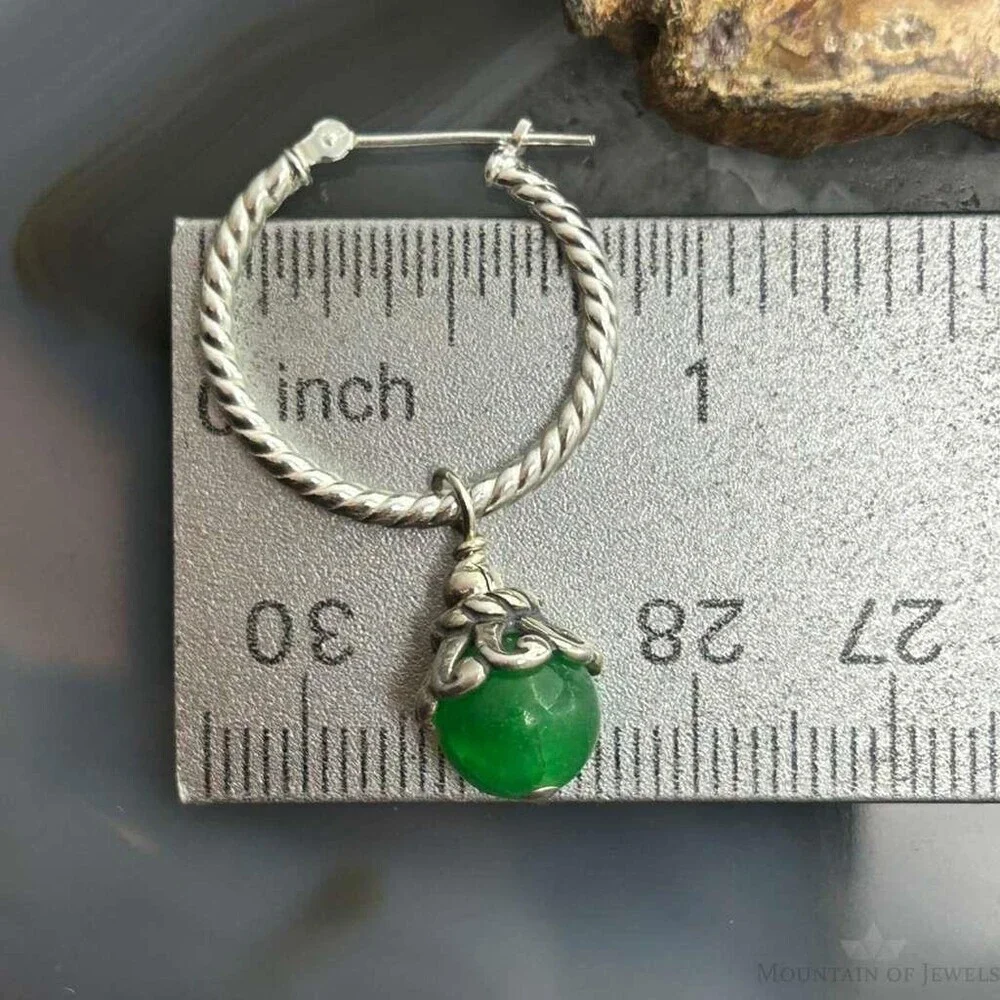 Carolyn Pollack Sterling Twisted Hoop w/Green Jadeite Dangle Earrings For Women